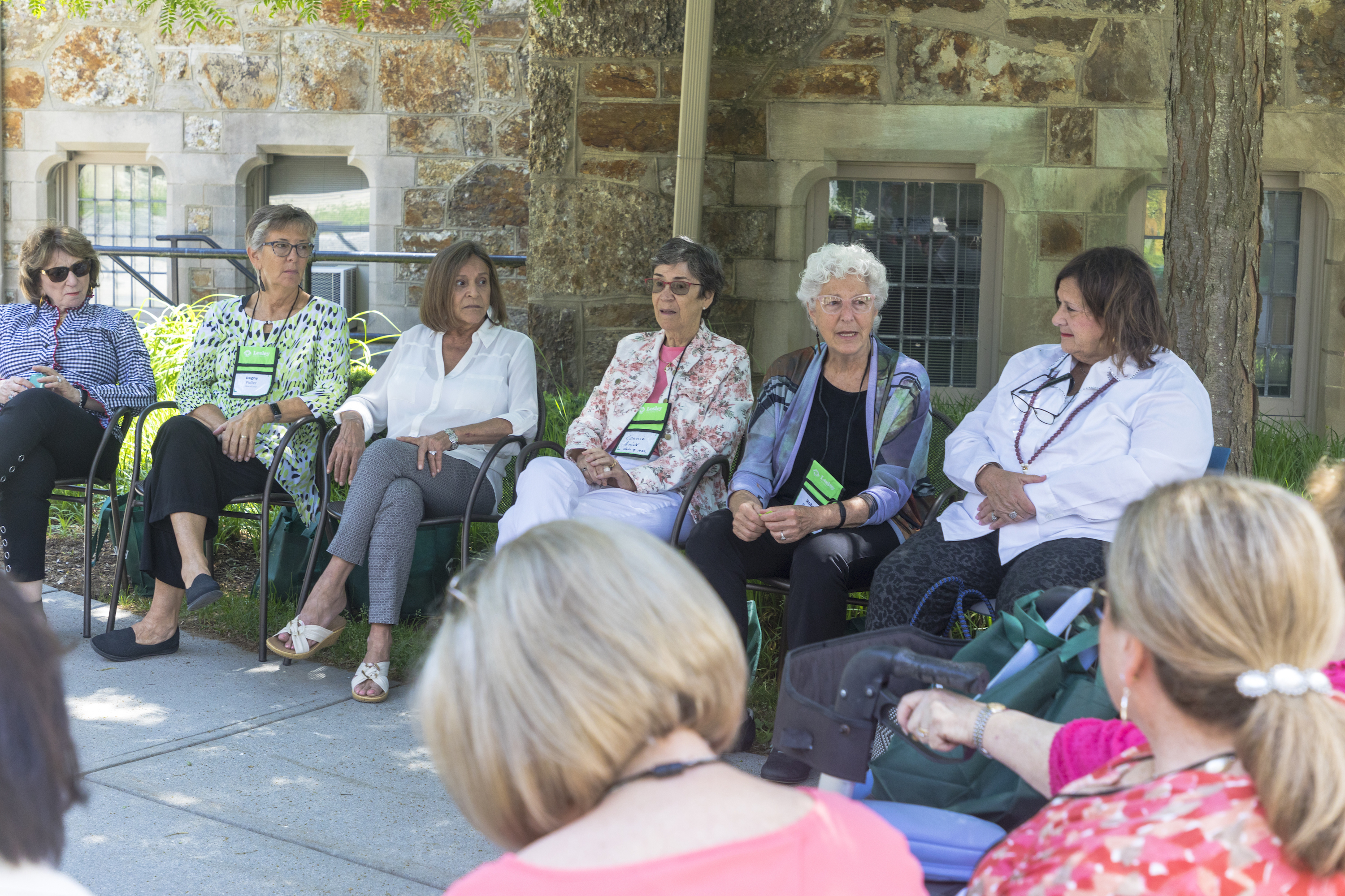 Members of the Class of 1872 discuss the giving circle at their 2022 reunion