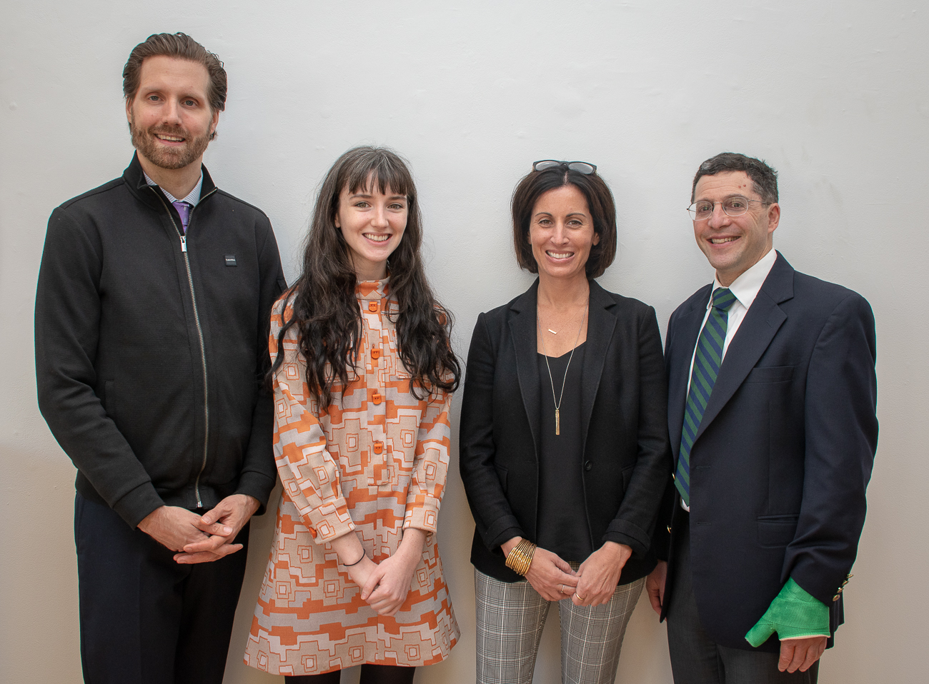 Group picture Associate Professor Brian Becker, student Tessa Connors, Lisa Genova and Dean Shapiro