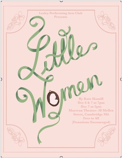 Pink Poster with the title "Little Women" in green ribbon-shaped text