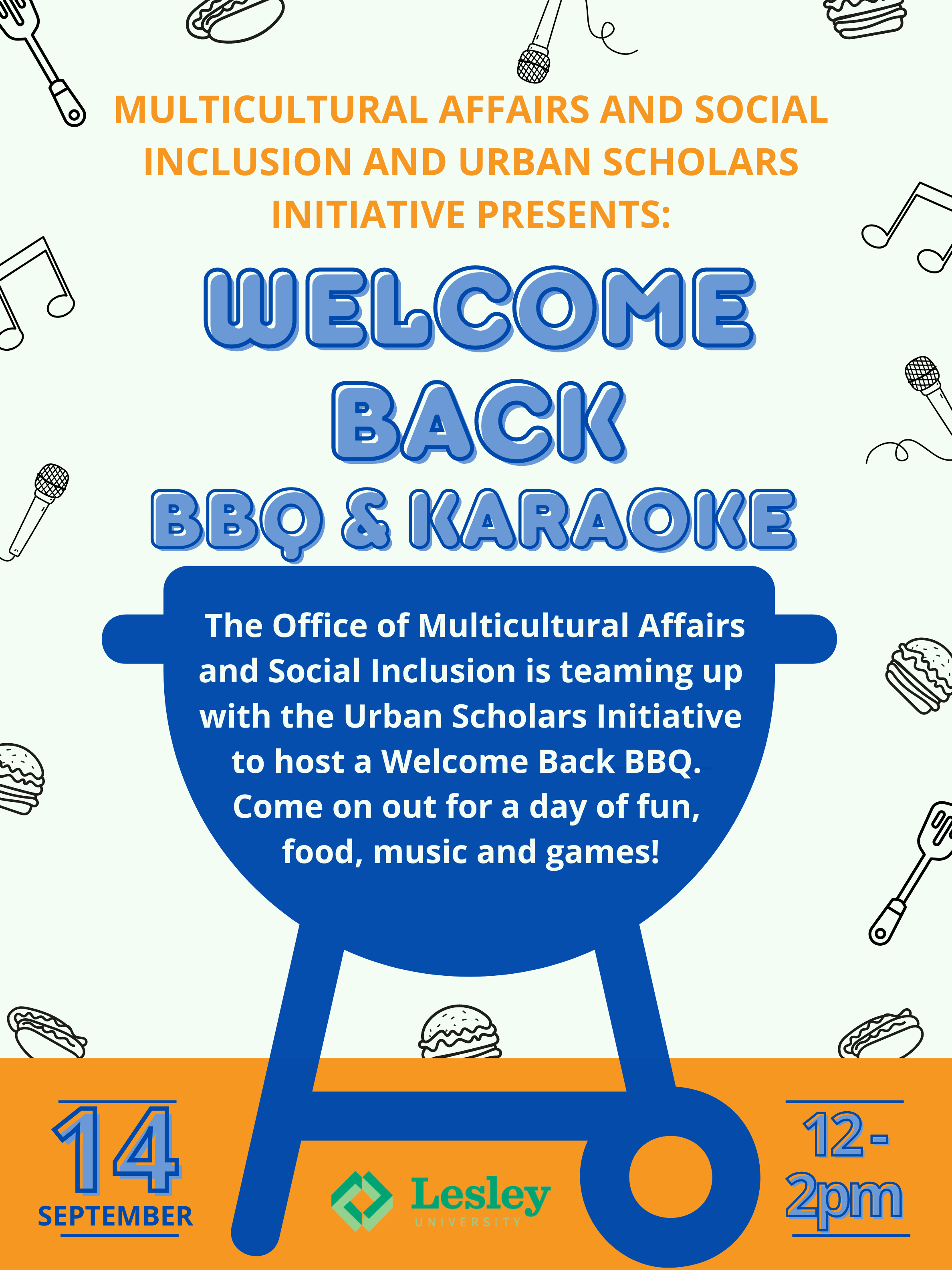 invitation to welcome back barbeque showing text and image of grill