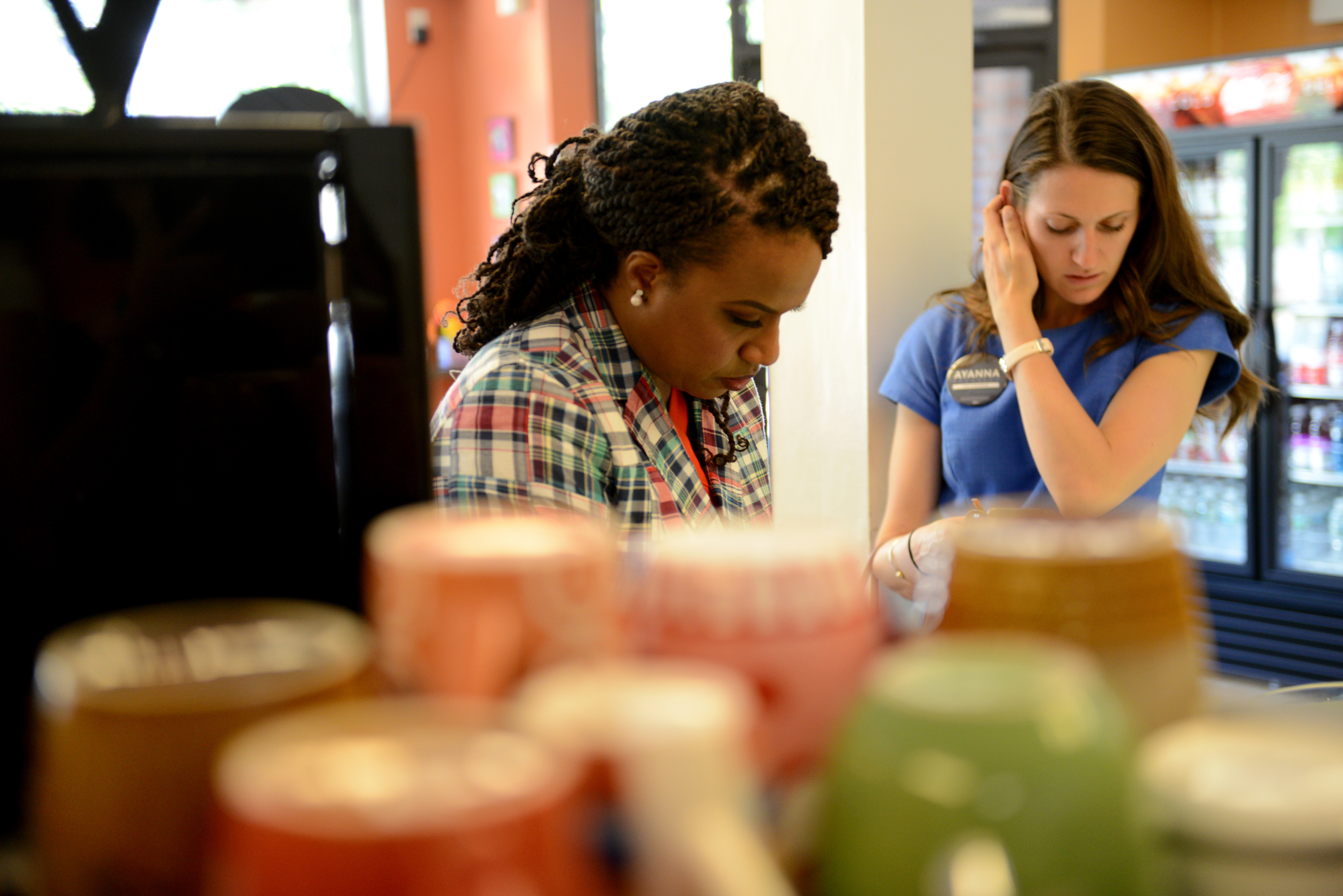 Sarah Groh and Rep. Ayanna Pressley campaigning by Meredith Nierman, WGBH News