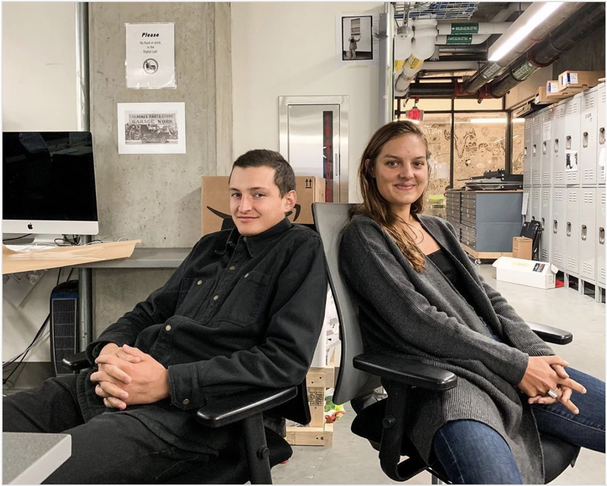 Stephen Speranza and Carlin Francis in the Lunder Arts Center basement.