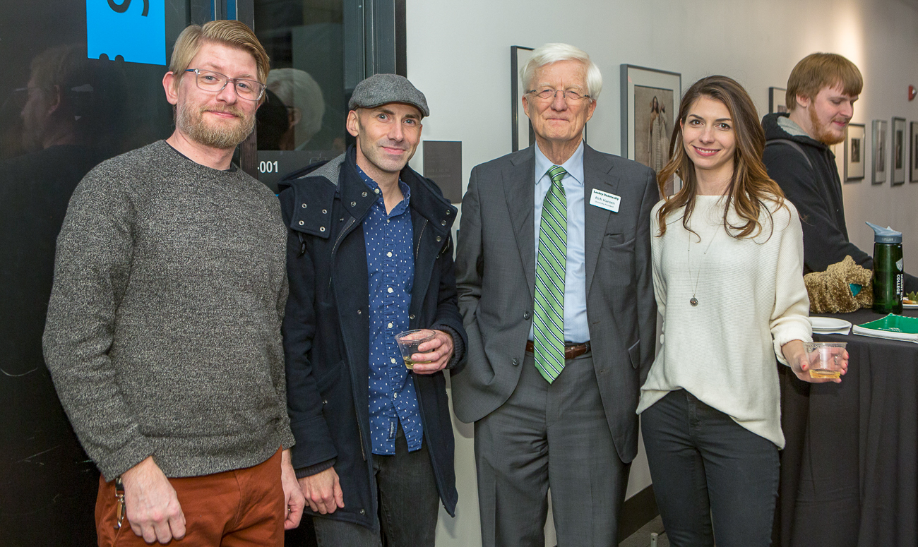 L-R: Professor Matthew Nash, faculty Michael Annear, Interim President Rich Hansen and instructor Becky Bettencourt at the reception.