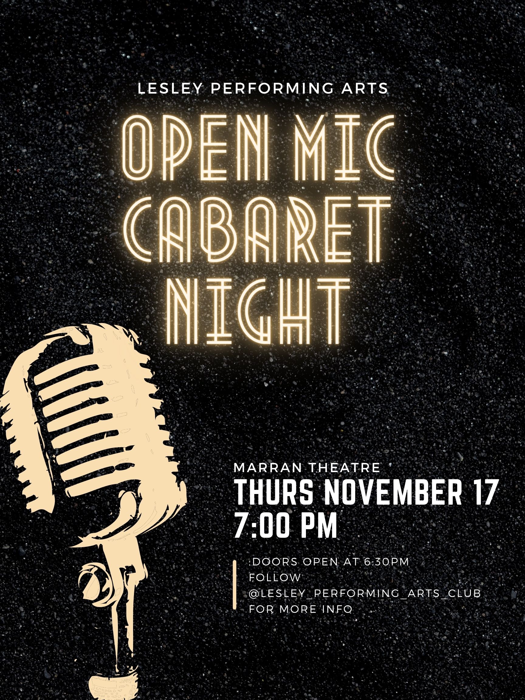 Open Mic Cabaret Night poster with image of an old fashioned microphone