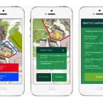 cell phone screenshots of interactive accessible maps of campus
